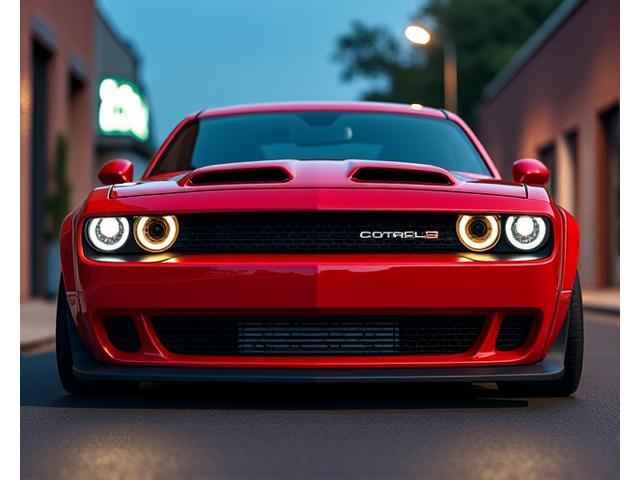 Fully custom red muscle car with performance upgrades