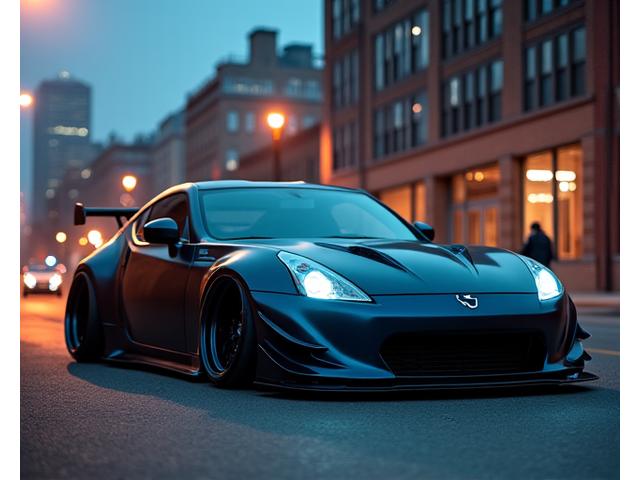 Slammed performance sports car with widebody kit