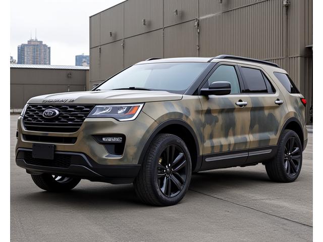 SUV with a custom matte camouflage wrap