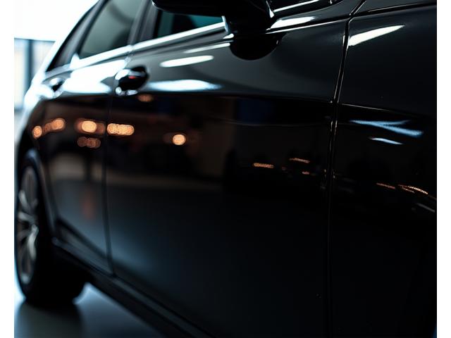 Luxury sedan with a high-gloss black paint finish